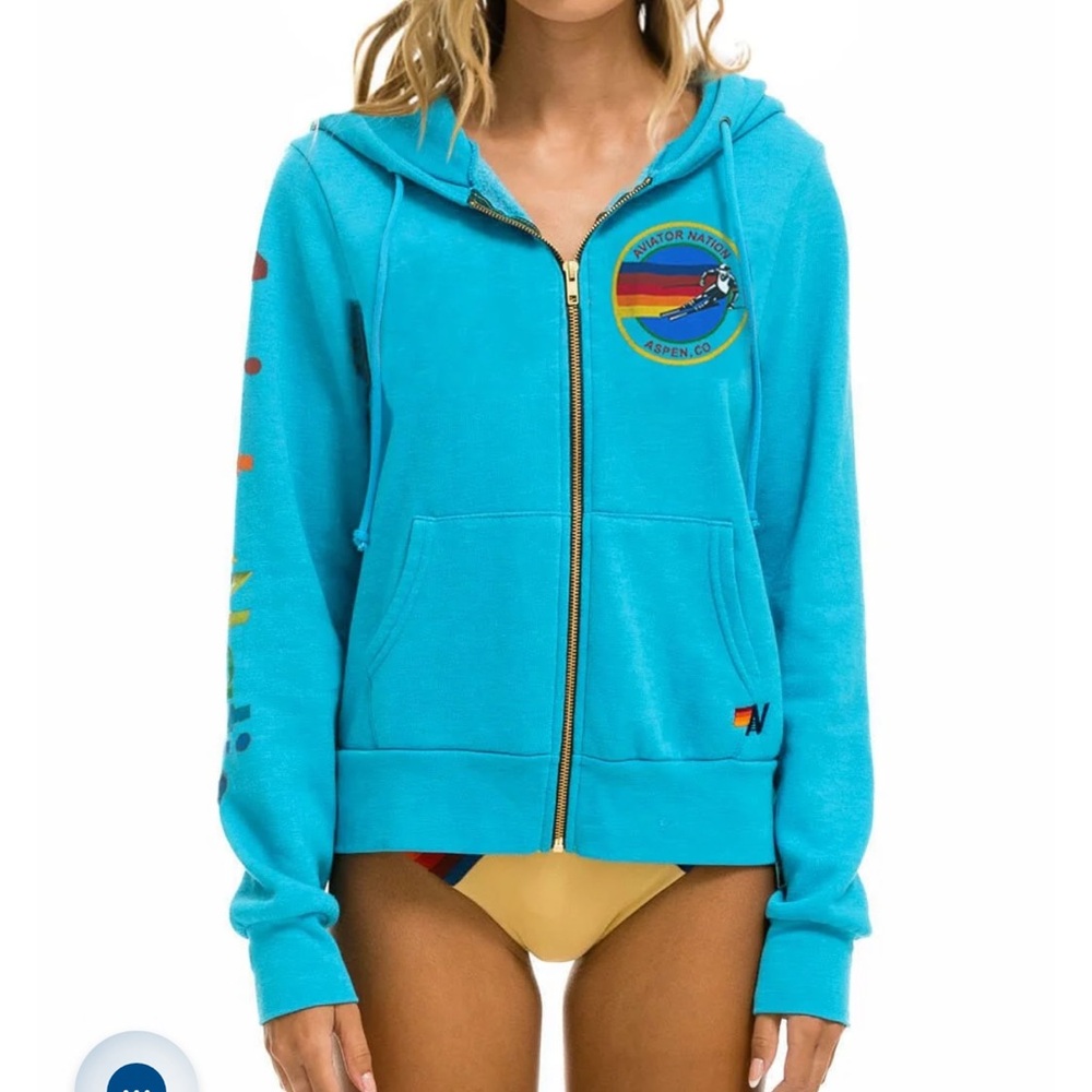 Aviator nation blue set neon blue sweatshirt zip up and sweatpants - Picture 2 of 13